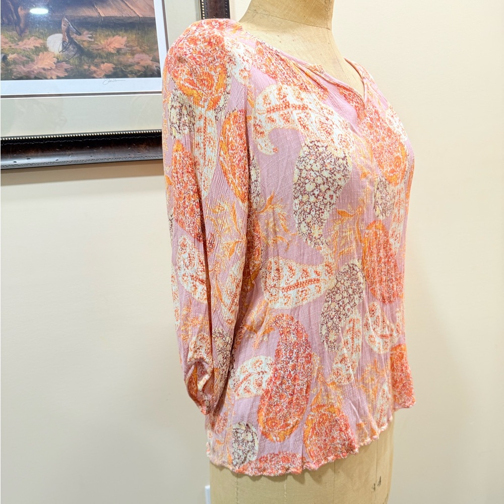 Renee C Paisley Floral Pink and Orange Blouse - Picture 3 of 7